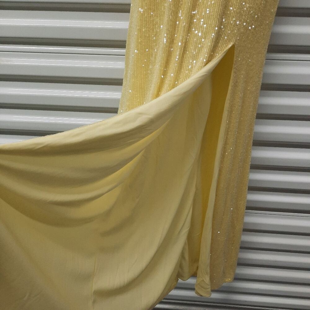 Xscape Formal Evening Gown Womens 6 Yellow Sequin Dress Cocktail Party Wedding - Picture 6 of 9